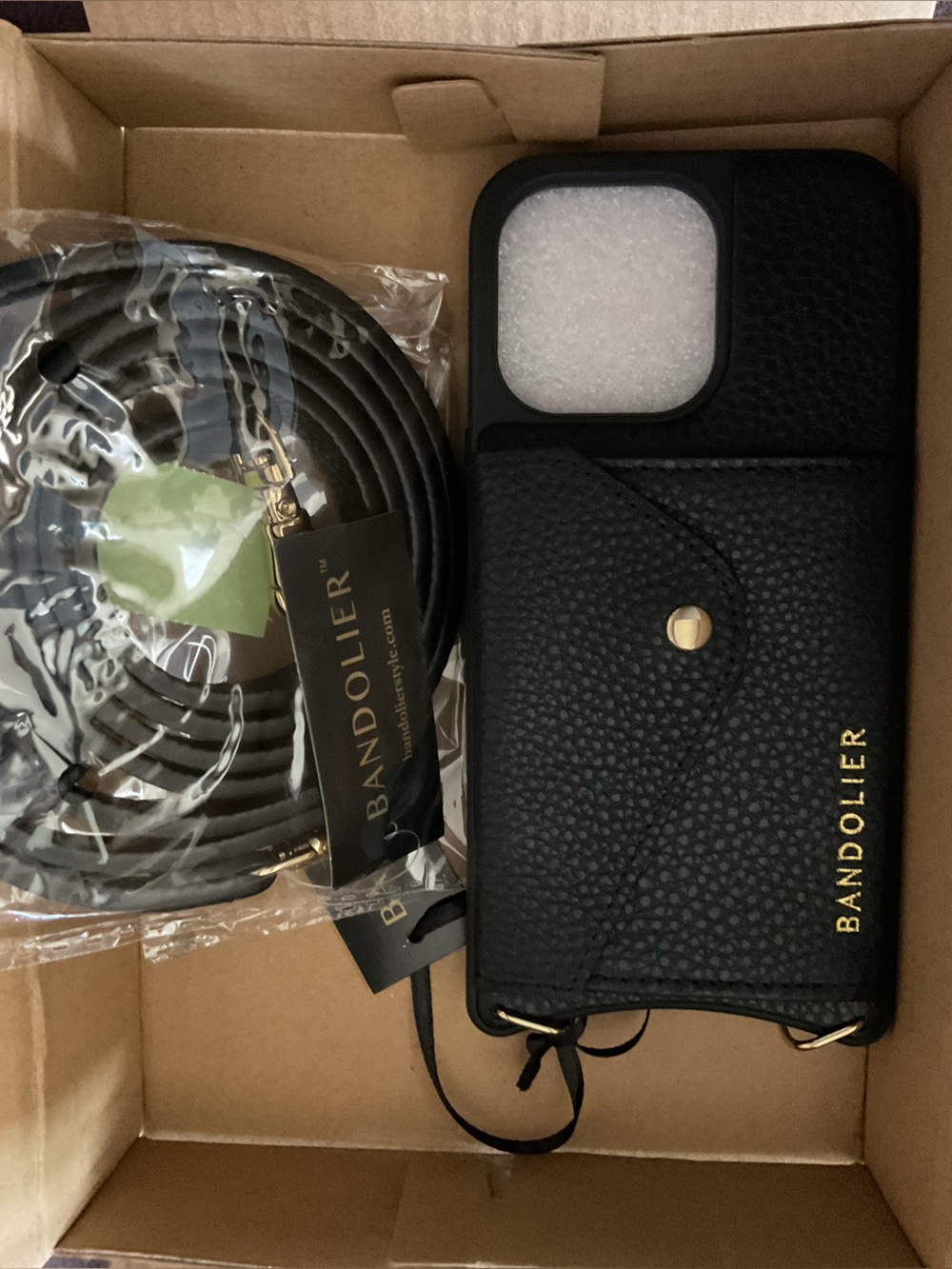 Adonna Black Pebbled Leather Crossbody Phone Case with Strap